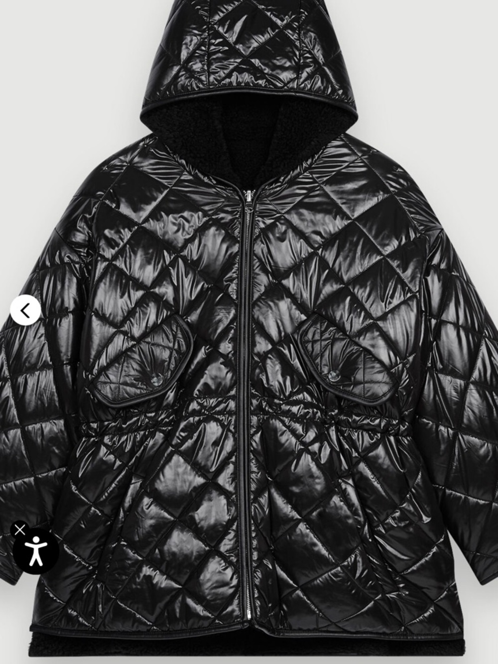 Maje Black Quilted Hooded Puffer Coat